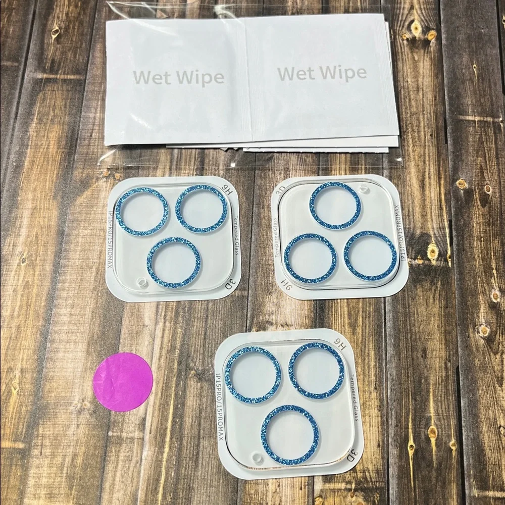 5for$10 Glitter Blue iPhone 15 Pro/iPhone 15 Pro Max Camera Lens Protector 3Pk